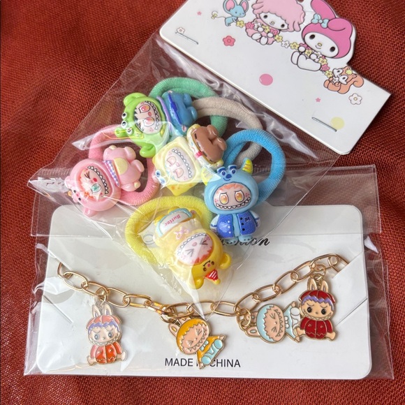 Jewelry - Monster Charm Bracelet & Hair Bands 6 pcs with colorful little monster charms